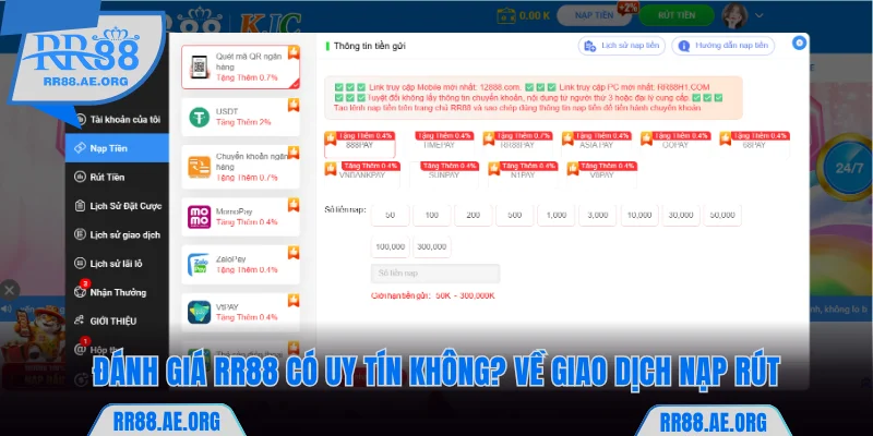 RR88 Có Uy Tín Không? Nhận Xét Công Tâm Nhất Về Nền Tảng 6 Đánh giá RR88 có uy tín không? về giao dịch nạp rút