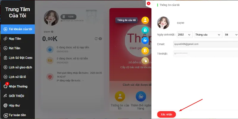Hội viên RR88 điền ngày tháng năm sinh và bấm xác nhận Hội viên RR88 điền ngày tháng năm sinh và bấm xác nhận
